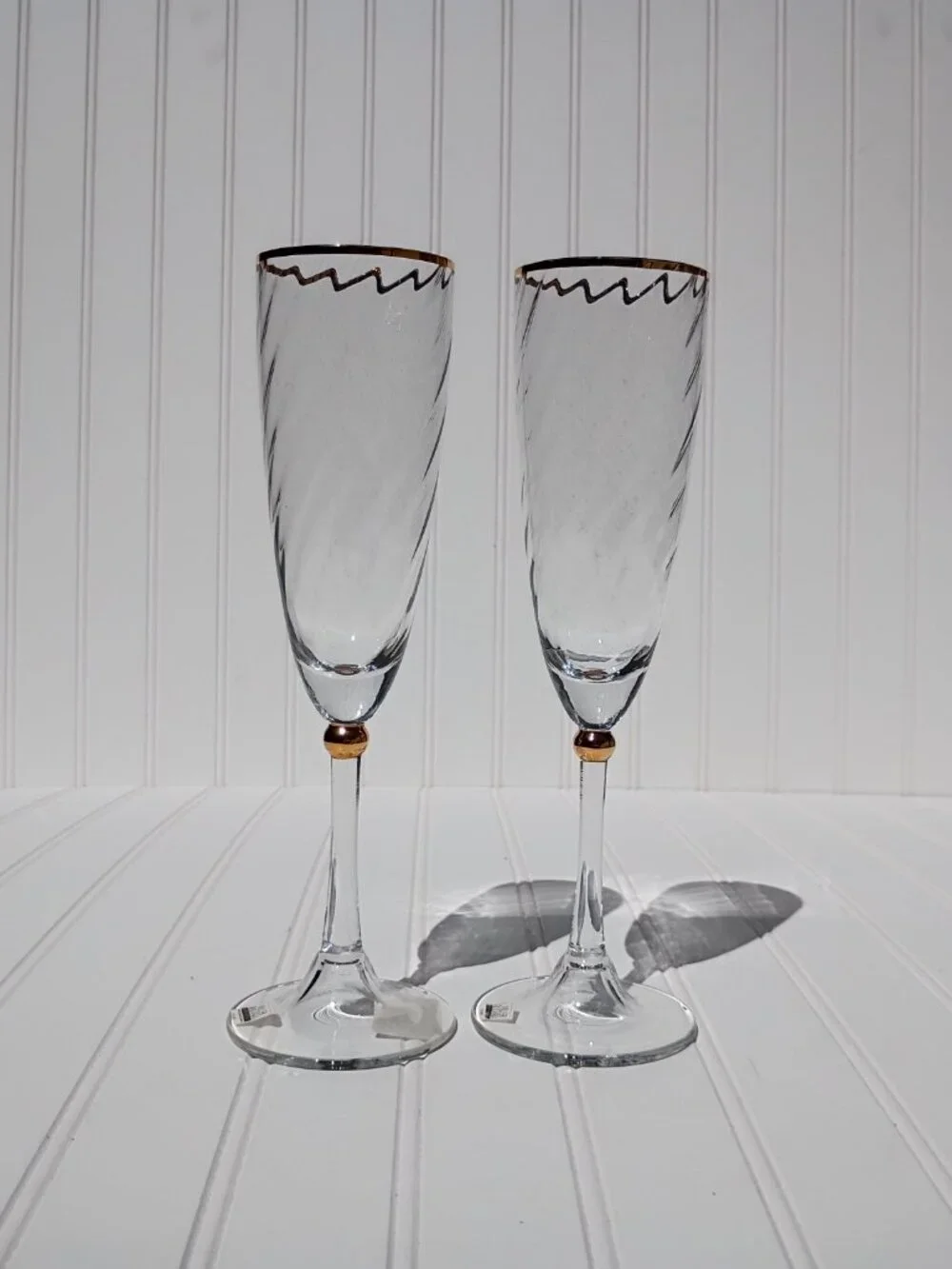 Miller Rogaska Reed & Barton Jubilee Gold Flute Champagne Wine Glasses Set of 2